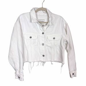 Abercrombie & Fitch Jean Jacket Cropped Women Medium White Frayed Denim Cotton